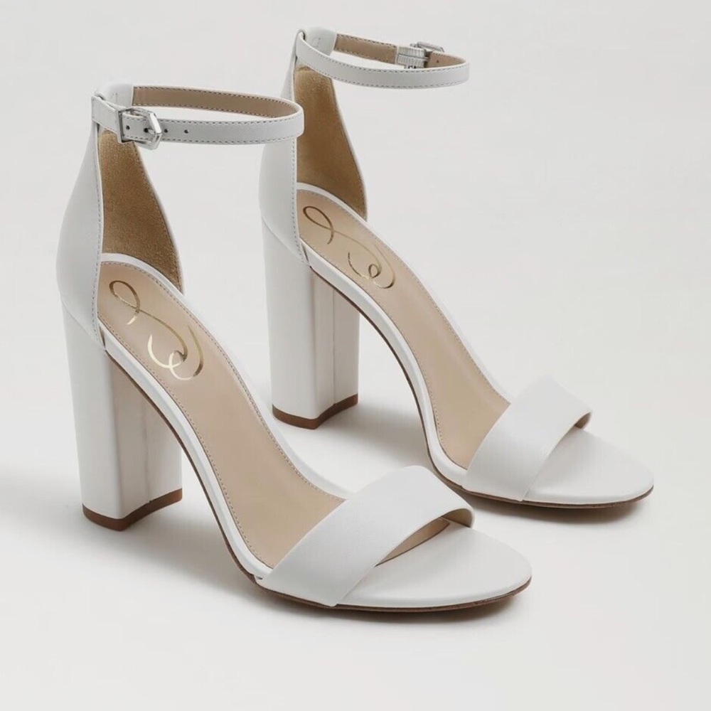 Sam Edelman White Block Heel Ankle Strap Sandals